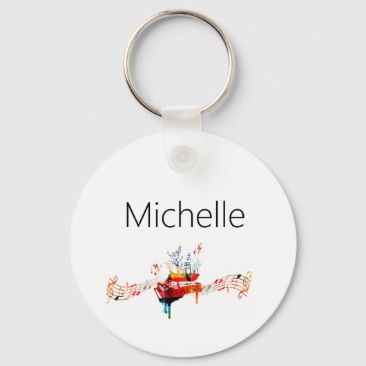 ピアノ鍵キーチェ子供へーン、ピアニストまたは先生 キーホルダー (正面)