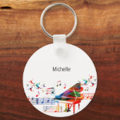 ピアノ鍵キーチェ子供へーン、ピアニストまたは先生 キーホルダー (正面)