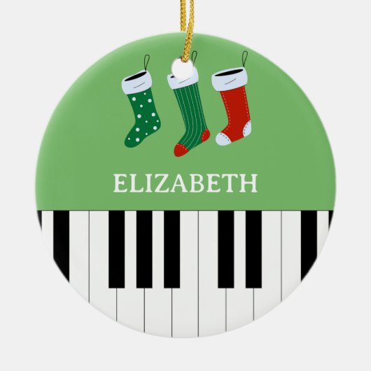 ピアノ鍵クリスマスソックス緑 セラミックオーナメント (正面)
