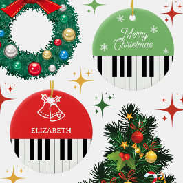 ピアノ鍵ジンルベルメリークリスマスレッドグリーン セラミックオーナメント