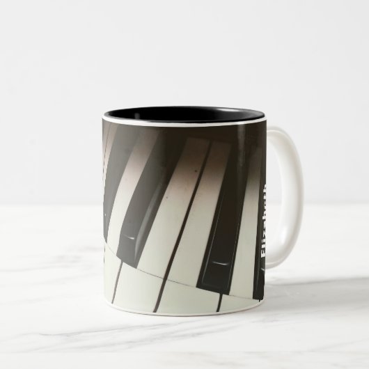 ピアノ鍵スタイリッシュ – 白黒の写真 ツートーンマグカップ (正面右)