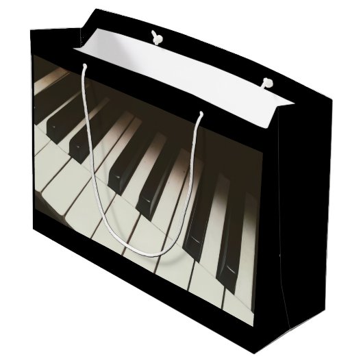 ピアノ鍵スタイリッシュ – 白黒の写真 ラージペーパーバッグ (裏面アングル)
