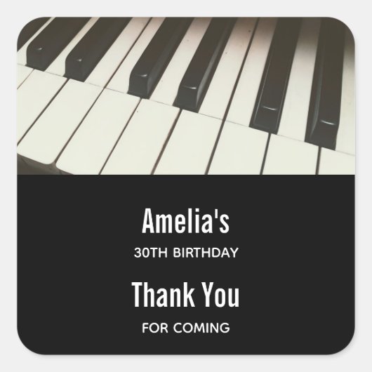 ピアノ鍵スタイリッシュ- B&Wフォトイベントありがとう スクエアシール (正面)