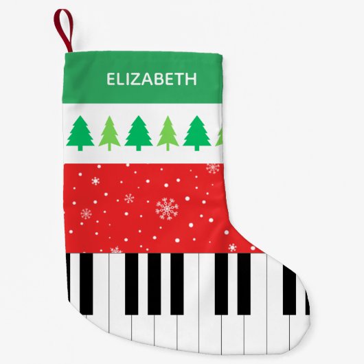 ピアノ鍵スノーフレーククリスマスツリー スモールクリスマスストッキング (正面)