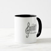 ピアノ鍵トレブルクレフ、 音符記号ピアニストWith Name先生 マグカップ (正面右)