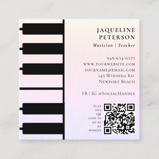 ピアノ鍵ピアニストミュージシャン音楽先生ピンク スクエア名刺 (正面)