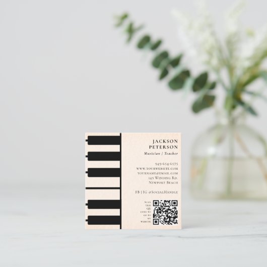 ピアノ鍵ピアニストミュージシャン音楽先生ピーチ スクエア名刺 (スタンド正面)