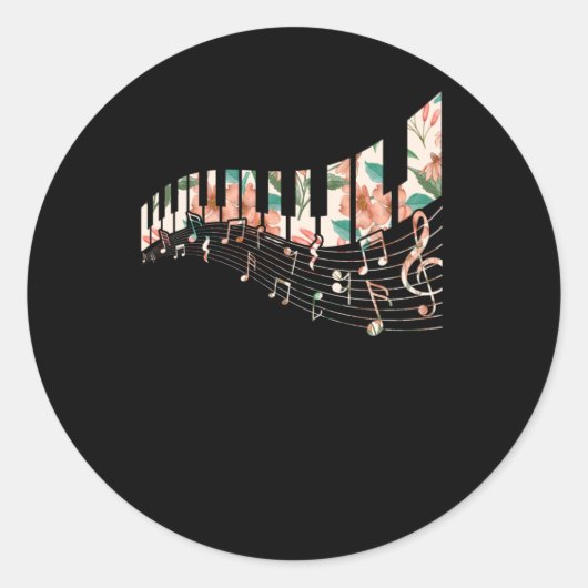 ピアノ鍵フラワーキーボードプレーヤー音楽先生 ラウンドシール (正面)