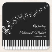 ピアノ鍵ミュージカルノートブラック&ホワイト結婚ズ スクエアペーパーコースター (正面)