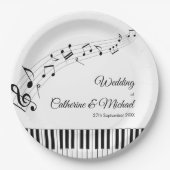 ピアノ鍵ミュージカルノートブラック&ホワイト結婚ズ ペーパープレート (正面)