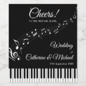 ピアノ鍵ミュージカルノートブラック&ホワイト結婚ズ ワインラベル (シングルラベル)