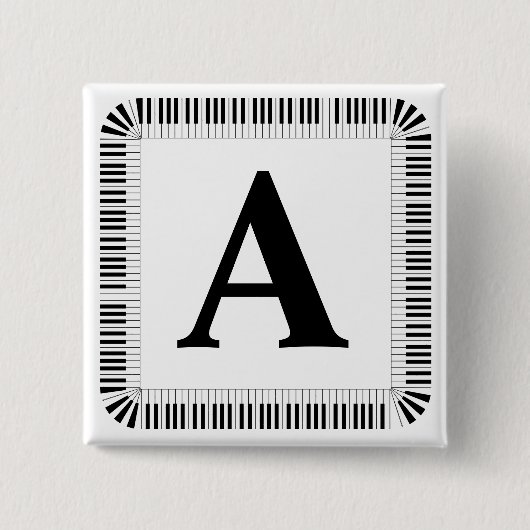 ピアノ鍵モノグラムピアニストピアノ演奏ボタン 缶バッジ (正面)