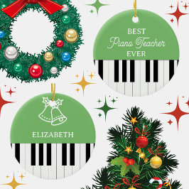 ピアノ鍵最高のピアノ先生エバークリスマスグリーン セラミックオーナメント