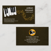 ピアノ鍵浮遊金ゴールド音楽ノート音楽先生 名刺 (正面/裏面)