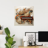 ピアノ鍵盤オルガンパイプカラフル抽象芸術 ポスター (ホームオフィス)