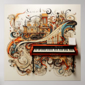 ピアノ鍵盤オルガンパイプカラフル抽象芸術 ポスター (正面)