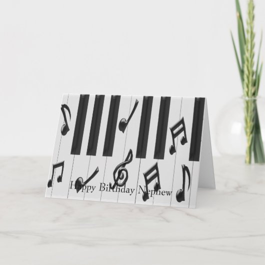 ピアノ鍵盤パーソナライズされた甥誕生日 カード (正面)