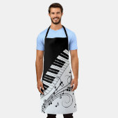 ピアノ鍵盤音楽デザイン エプロン (着用した状態)