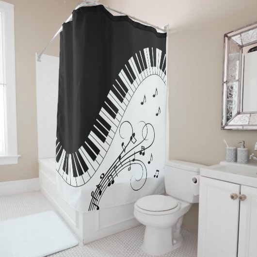 ピアノ鍵盤音楽デザイン シャワーカーテン (インサイチュ)