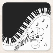 ピアノ鍵盤音楽デザイン スクエアペーパーコースター (正面)