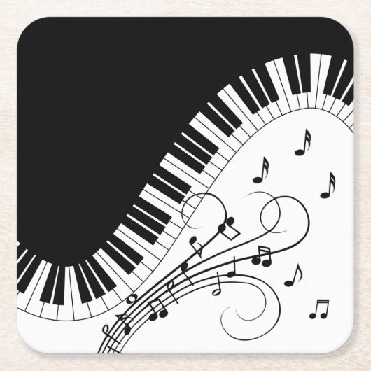 ピアノ鍵盤音楽デザイン スクエアペーパーコースター (正面)