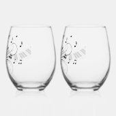 ピアノ鍵盤音楽デザイン ステムなしワイングラス (左)