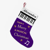 ピアノ鍵盤 パープル 楽器 カスタムネーム スモールクリスマスストッキング (正面 (吊り時))