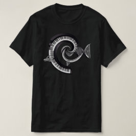 ピアノ鍵盤DNA螺旋スケルトンハンドアートデザイン Tシャツ