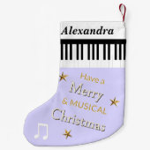 ピアノ鍵音楽をテーマかわいらしにした薄紫パーソナライズされた スモールクリスマスストッキング (裏面)