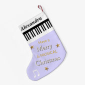 ピアノ鍵音楽をテーマかわいらしにした薄紫パーソナライズされた スモールクリスマスストッキング (裏面 (吊り時))