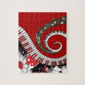 ピアノ鍵音楽ノートのグランジな花柄の渦巻 ジグソーパズル (縦)