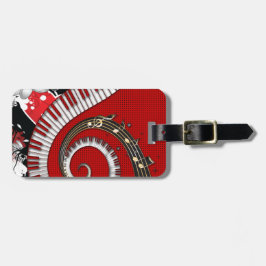 ピアノ鍵音楽ノートのグランジな花柄の渦巻 ラゲッジタグ