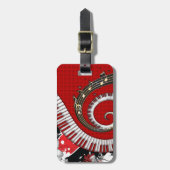 ピアノ鍵音楽ノートのグランジな花柄の渦巻 ラゲッジタグ (正面縦)