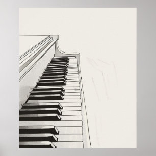 ピアノ鍵音楽ミニマリストのラインアート ポスター