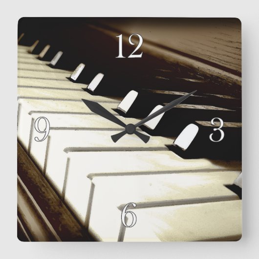 ピアノ鍵音楽愛好家の壁時計 スクエア壁時計 (正面)