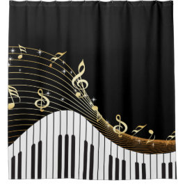 ピアノ鍵音楽波 シャワーカーテン