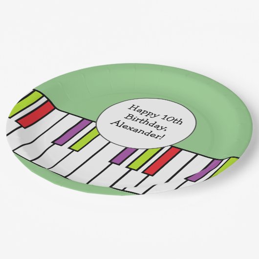 ピアノ鍵音楽誕生日パーティー年齢パーソナライズされた ペーパープレート (アングル)