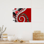 ピアノ鍵音符グランジフローラ渦 ポスター (キッチン)