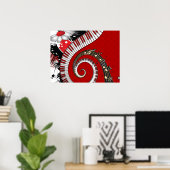 ピアノ鍵音符グランジフローラ渦 ポスター (ホームオフィス)