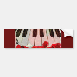 ピアノ鍵、バラ、音楽ノート_ バンパーステッカー