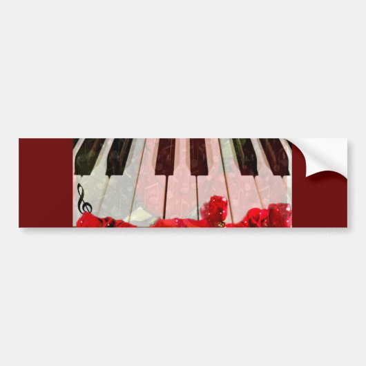 ピアノ鍵、バラ、音楽ノート_ バンパーステッカー (正面)