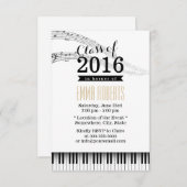 ピアノ鍵&ミュージックノートミュージカル卒業パーティー 招待状 (正面/裏面)