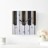 ピアノ鍵-白黒 スクエア壁時計 (ホーム)