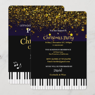 ピアノ鍵&金ゴールドグリッタークリスマスパーティー 招待状