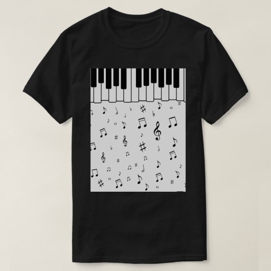 ピアノ鍵（音符あり） Tシャツ (デザイン正面)