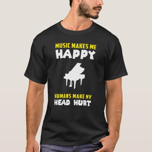 ピアノ音楽で人間が頭をハッピー Tシャツ (正面)