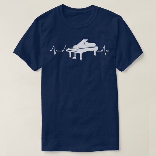 ピアノ音楽キーボードハートビートTシャツピアノ音楽 Tシャツ (デザイン正面)