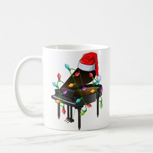 ピアノ音楽愛好家 クリスマス サンタ帽子 ピアノ コーヒーマグカップ (左)
