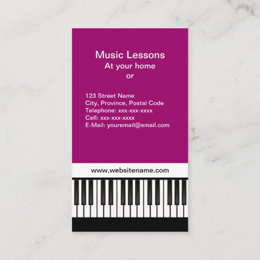 ピアノ音楽暗い赤紫色の名刺 名刺 (裏面)