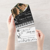 ピアノ音楽 黒と白の写真 QRコード 結婚式 オールインワン招待状 (貼ってはがせる)